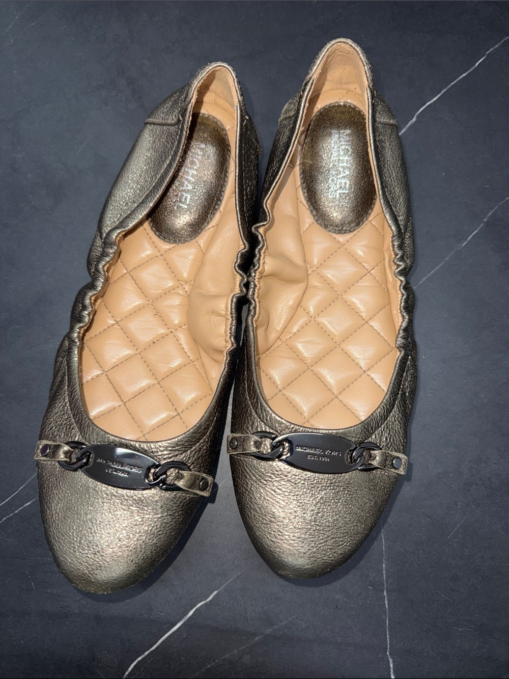Michael Kors Metallic Leather Quilted Ballet Flats - Metallic
